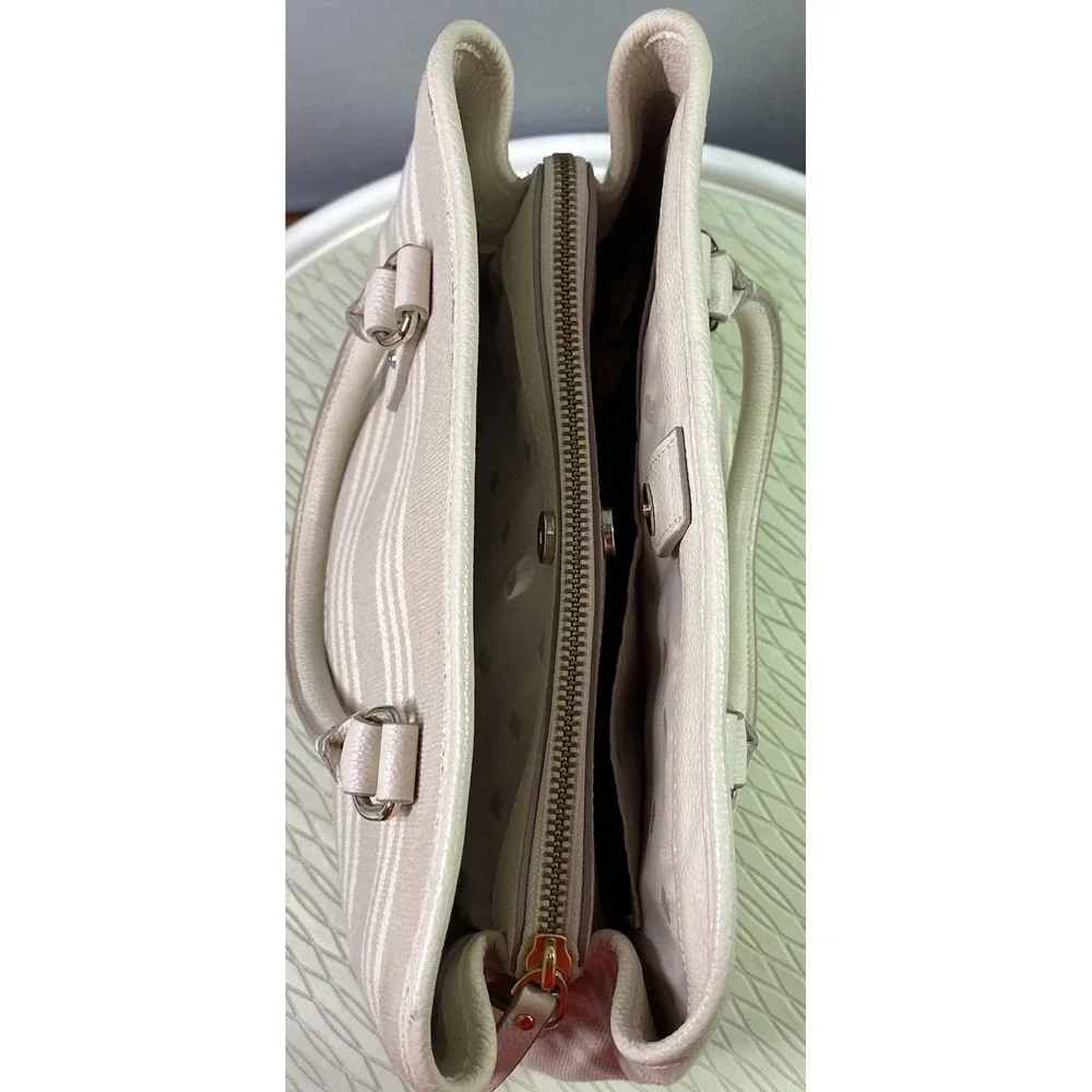 Kate Spade Womens Evangelie Larchmont Avenue Fabric Stripe Leather Satchel Purse